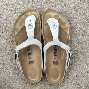 Birkenstock White and Tan Sandals